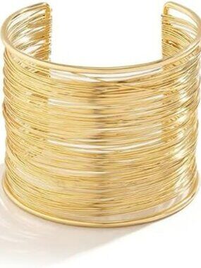 Gold Wide Wire Cuff Chunky Bracelet  Open Cuff Arm Layered Boho